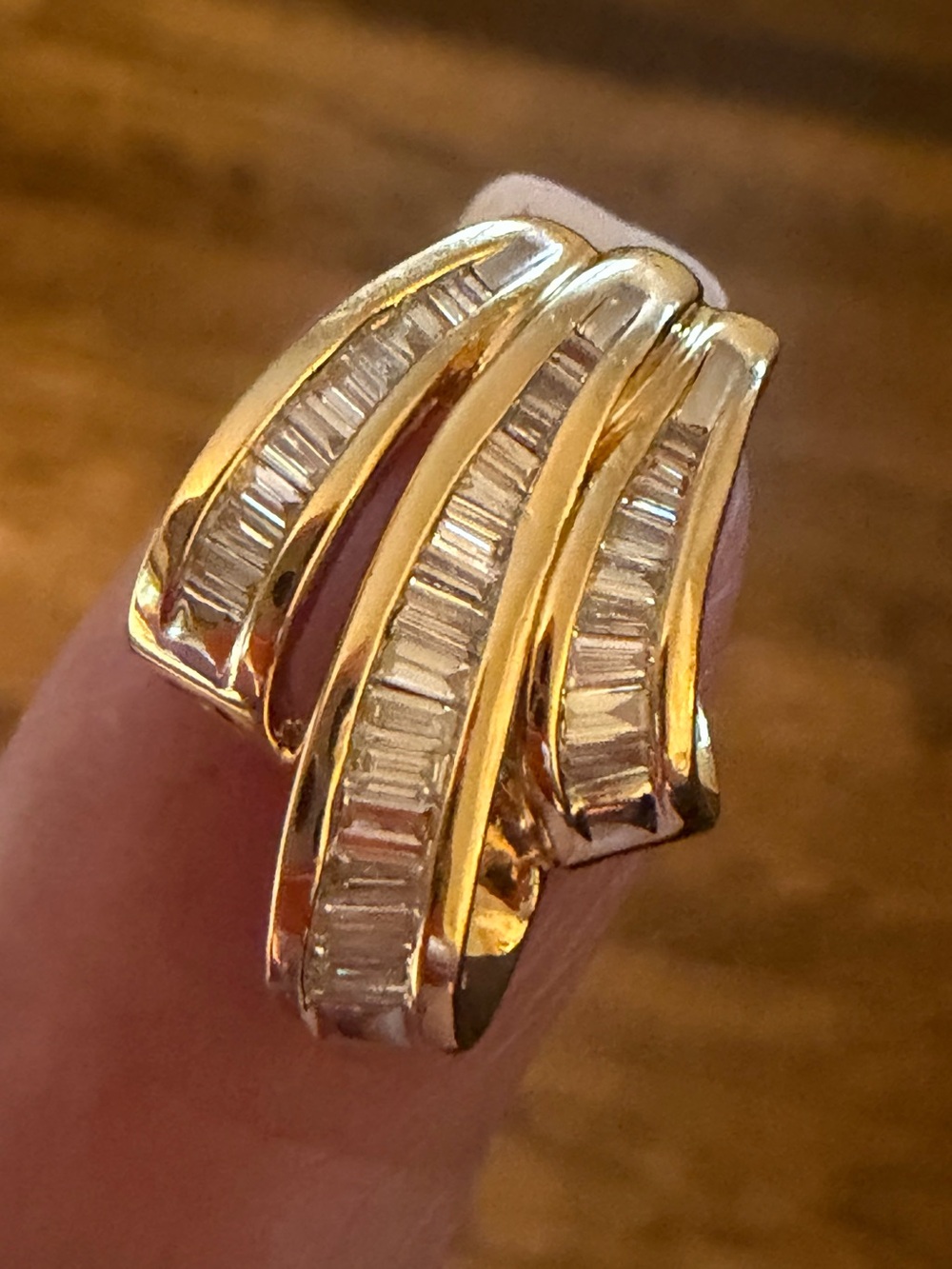 Vintage 14k Gold Natural Baguette Diamond Ribbon Slide Pendant